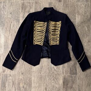Navy Military-Style Women's Blazer with Gold Braid